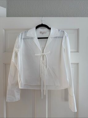 Wayf White Collared Tie-Front Blouse